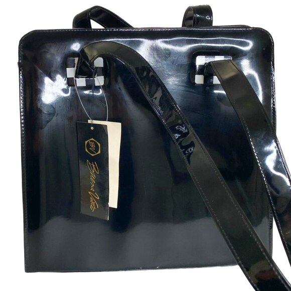 Buena Vista Black Patent Leather Vtg. Structured Shoulder Bag – NWT Sears Retro - Picture 1 of 11